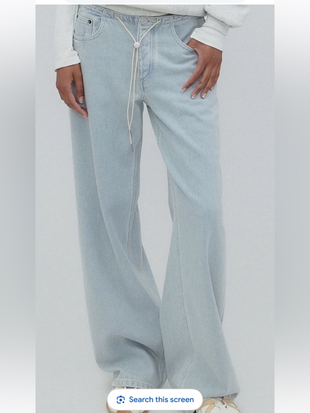 Light Wash Wide-Leg Denim Jeans with Drawstring Waist